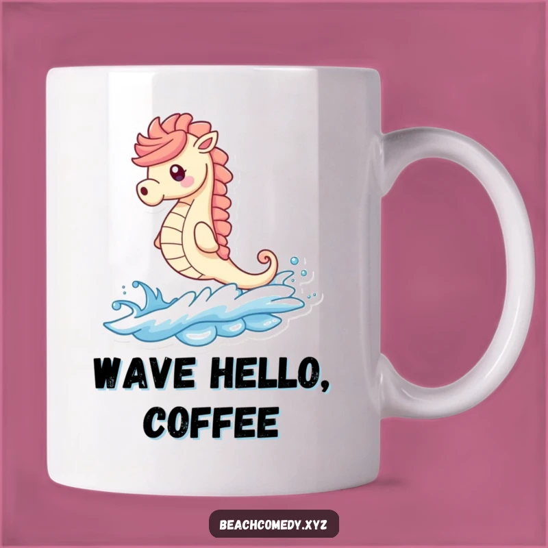 Funny Seahorse Wave Rider Mug: Hilarious Beach Scene Gift for Ocean Lovers