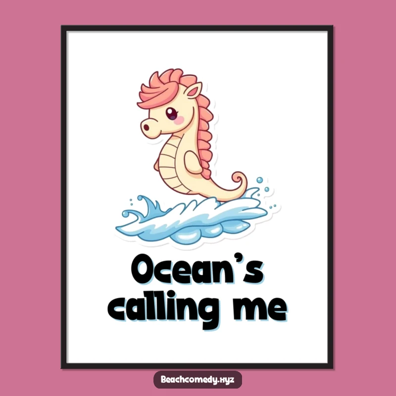 Funny Seahorse Digital Art: Whimsical Wave Rider Print, Perfect Funny Gift Decor