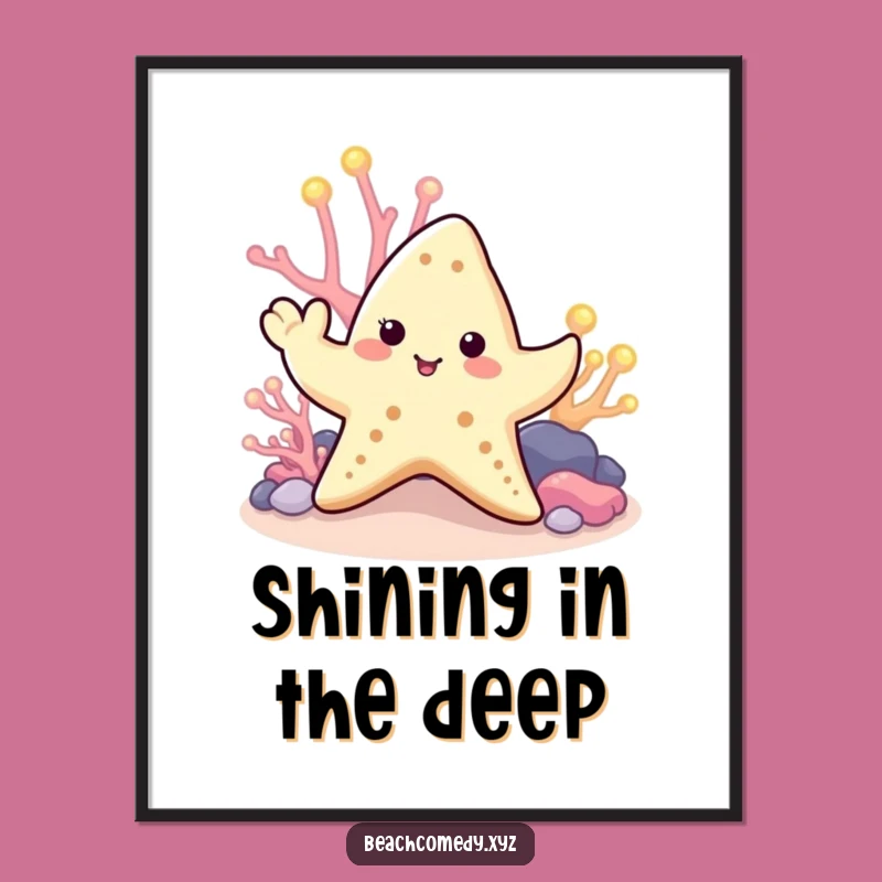 Funny Starfish Poster: Glowing Coral Waving Art Print Funny Gift