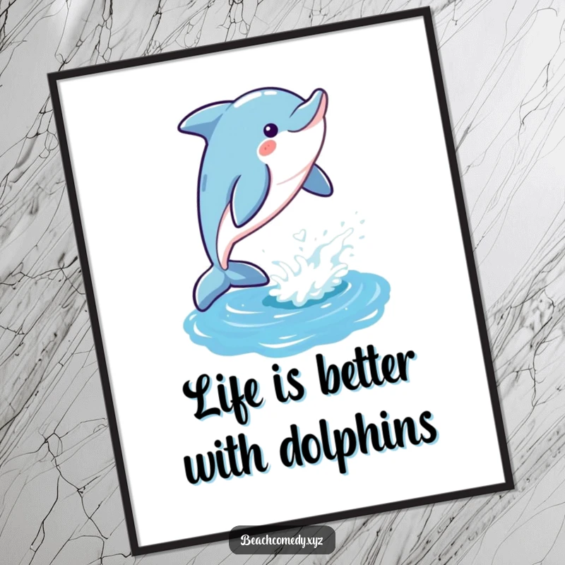 Playful Free Printable Wall Art: A dolphin leaps gleefully out of a shimmering ocean, radiating pure aquatic joy.