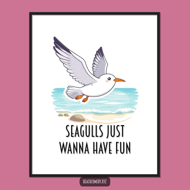 Free Printable Wall Art: Smiling Seagull Soaring, Relaxing Downloadable Art Gift