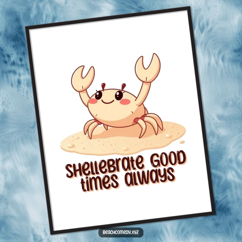 Funny Free Printable Wall Art: A cheerful crab scuttles sideways across sparkling sand, bringing coastal humor to any room.