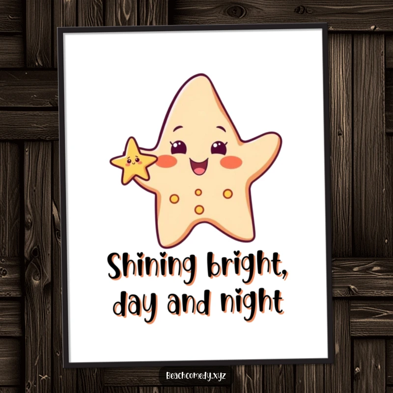 Funny free printable wall art, a cheerful starfish character with a tiny arm waving hello, bringing beachy vibes.