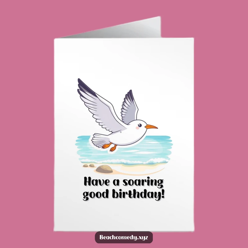 Free Printable Birthday Card: Smiling Seagull Soaring, Relaxing Downloadable Gift