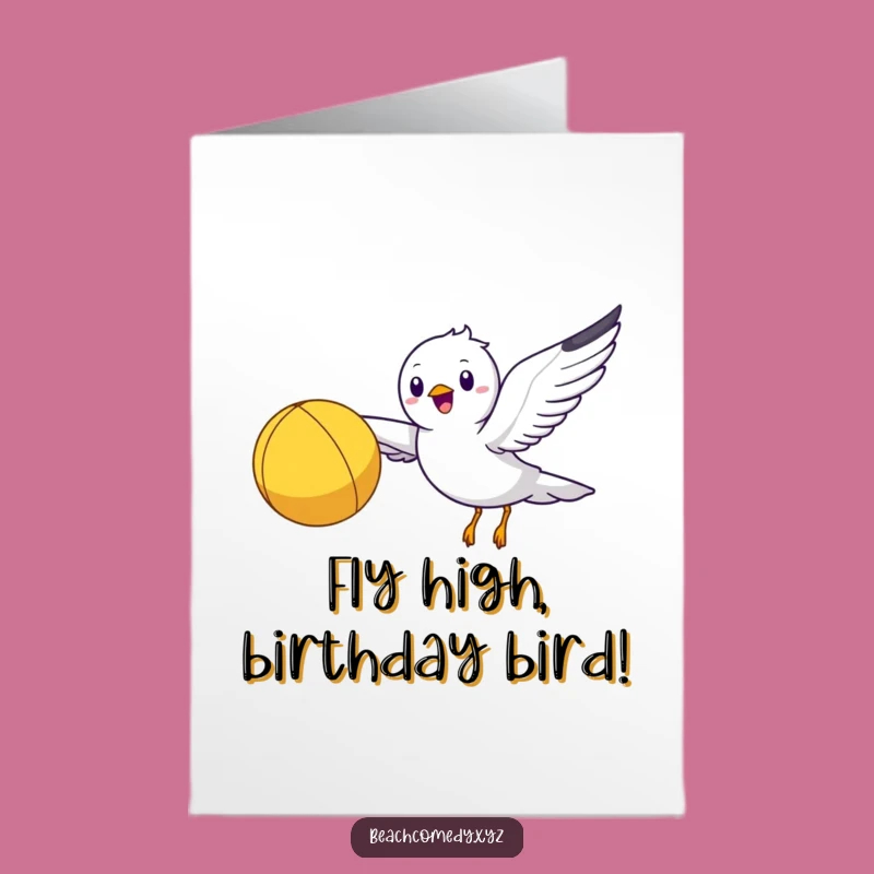 Free Printable Seagull Birthday Card: Funny Beach Ball Design for a Sunny Downloadable Gift