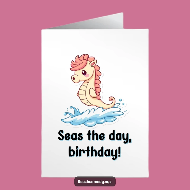 Free Printable Seahorse Birthday Card: Funny Wave Riding Design for a Hilarious Downloadable Gift