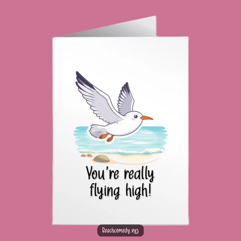 Free Printable Congrats Card: Smiling Seagull Soaring, Relaxing Downloadable Gift