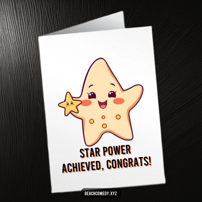 Funny free printable congratulations card, a cheerful starfish character waving hello, celebrating a fantastic achievement.