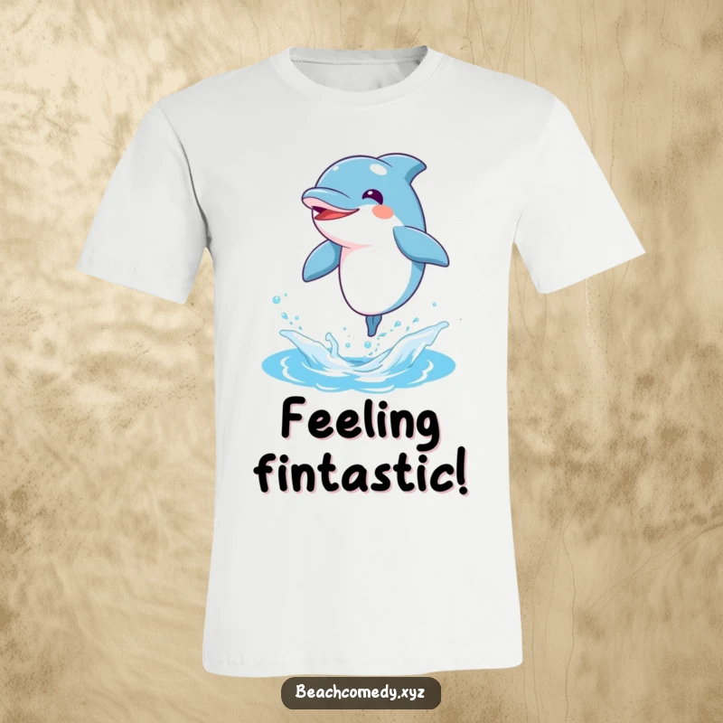 Funny dolphin character joyfully leaping out of blue ocean waves, symbolizing aquatic fun and energy.